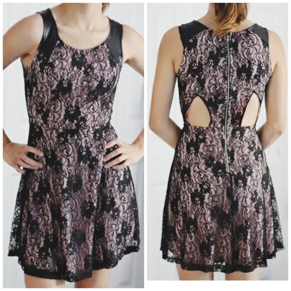 Charlotte Russe Black Lace Overlay Cut Out Dress L - Picture 1 of 16